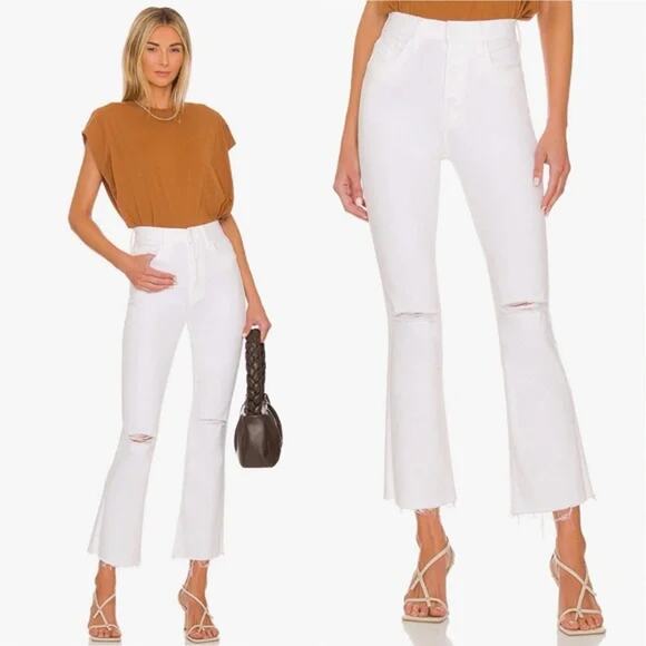 Mother Tripper Ankle Fray Jeans Unfairest White High Rise Button Fly Sz 32